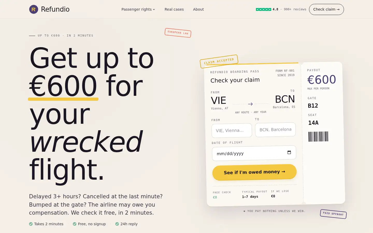 Screenshot of refundio.eu