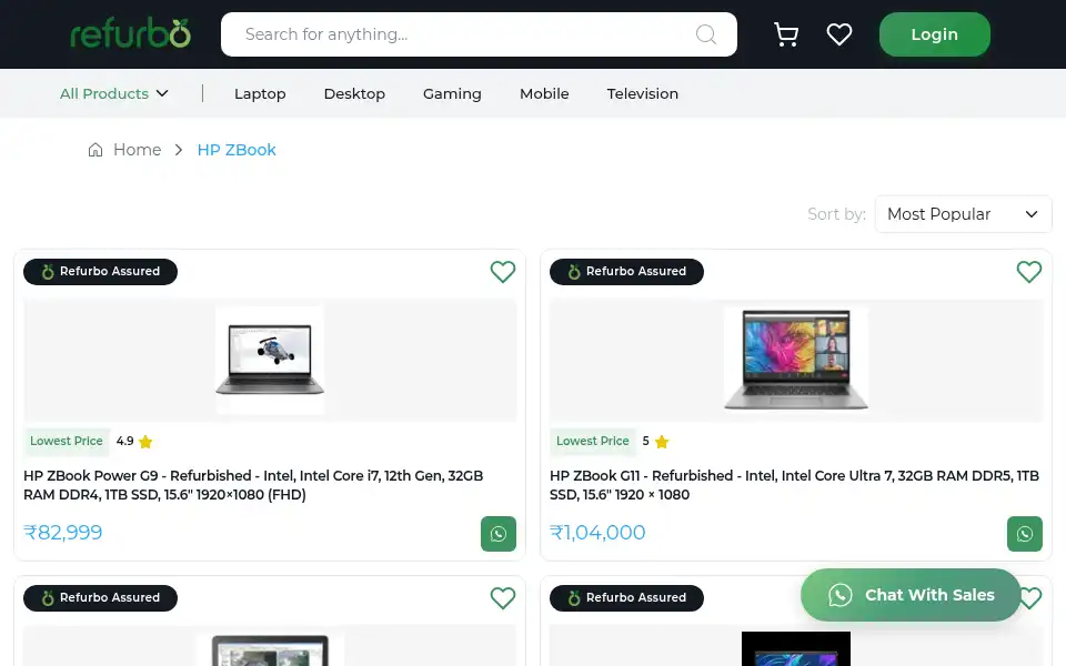 Screenshot of refurbo.in