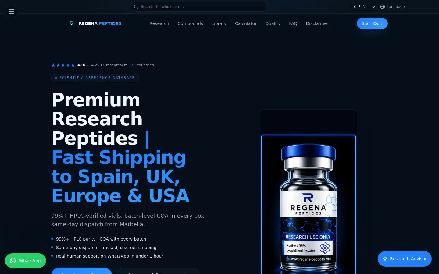 Screenshot of regena-peptides.com