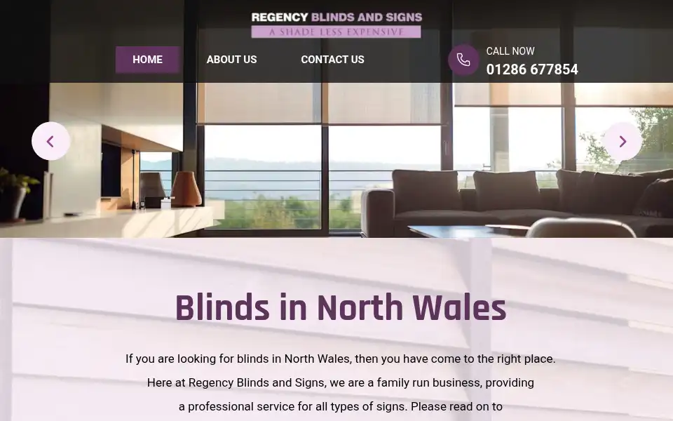 Screenshot of regencyblindsandsigns.org.uk