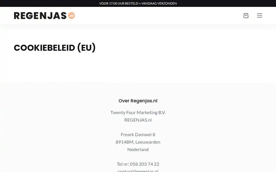 Screenshot of regenjas.nl