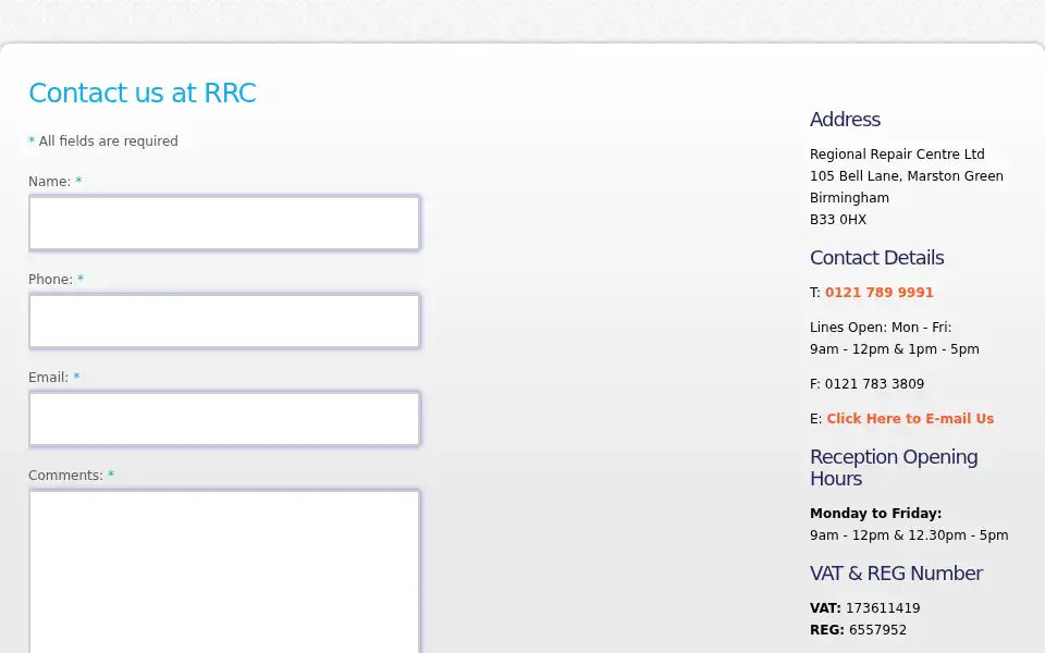 Screenshot of regionalrepaircentre.co.uk