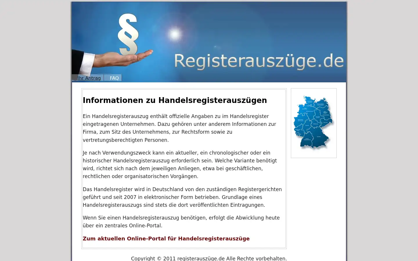 Screenshot of registerauszuege.de