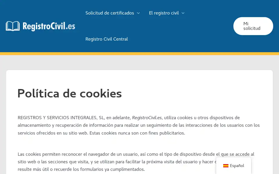 Screenshot of registrocivil.es