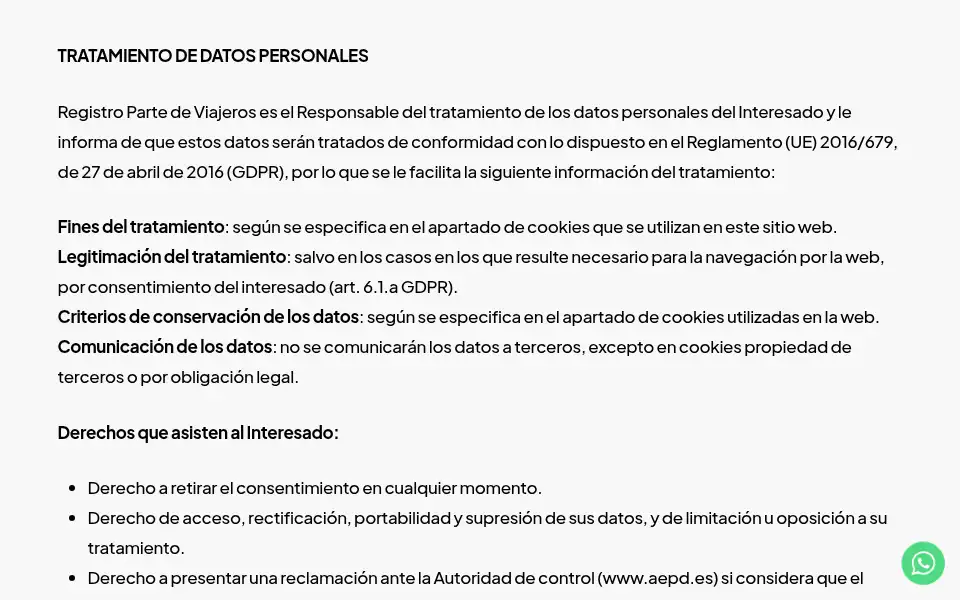 Screenshot of registroparteviajeros.com