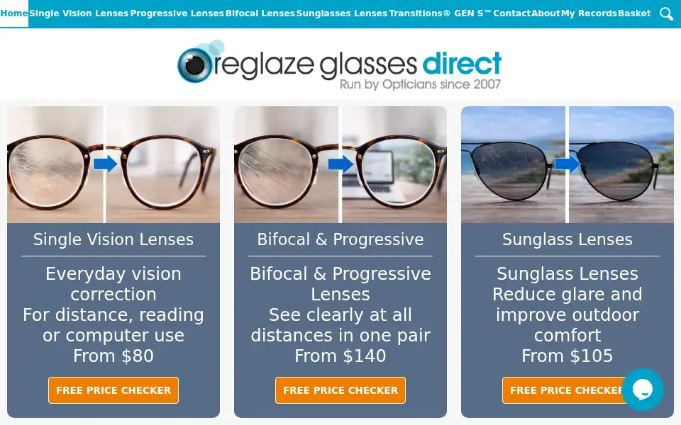 Screenshot of reglaze-glasses-direct.co.nz