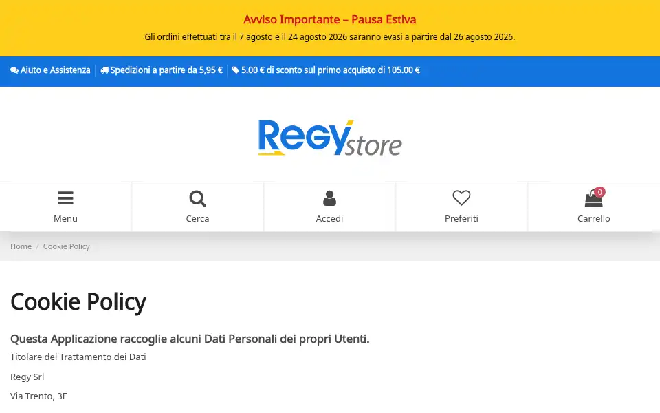 Screenshot of regystore.com