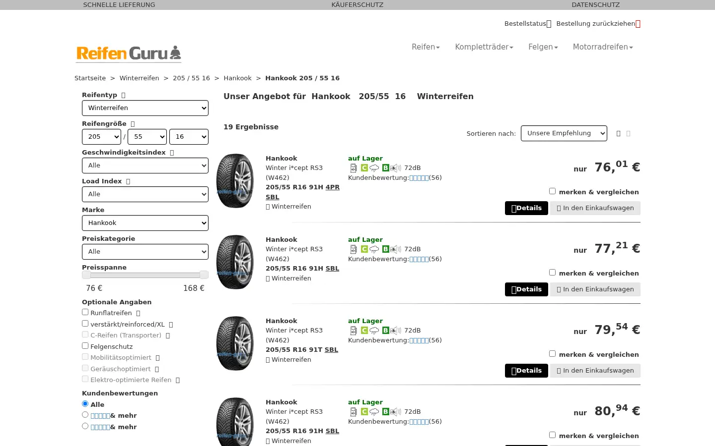 Screenshot of reifen-guru.at