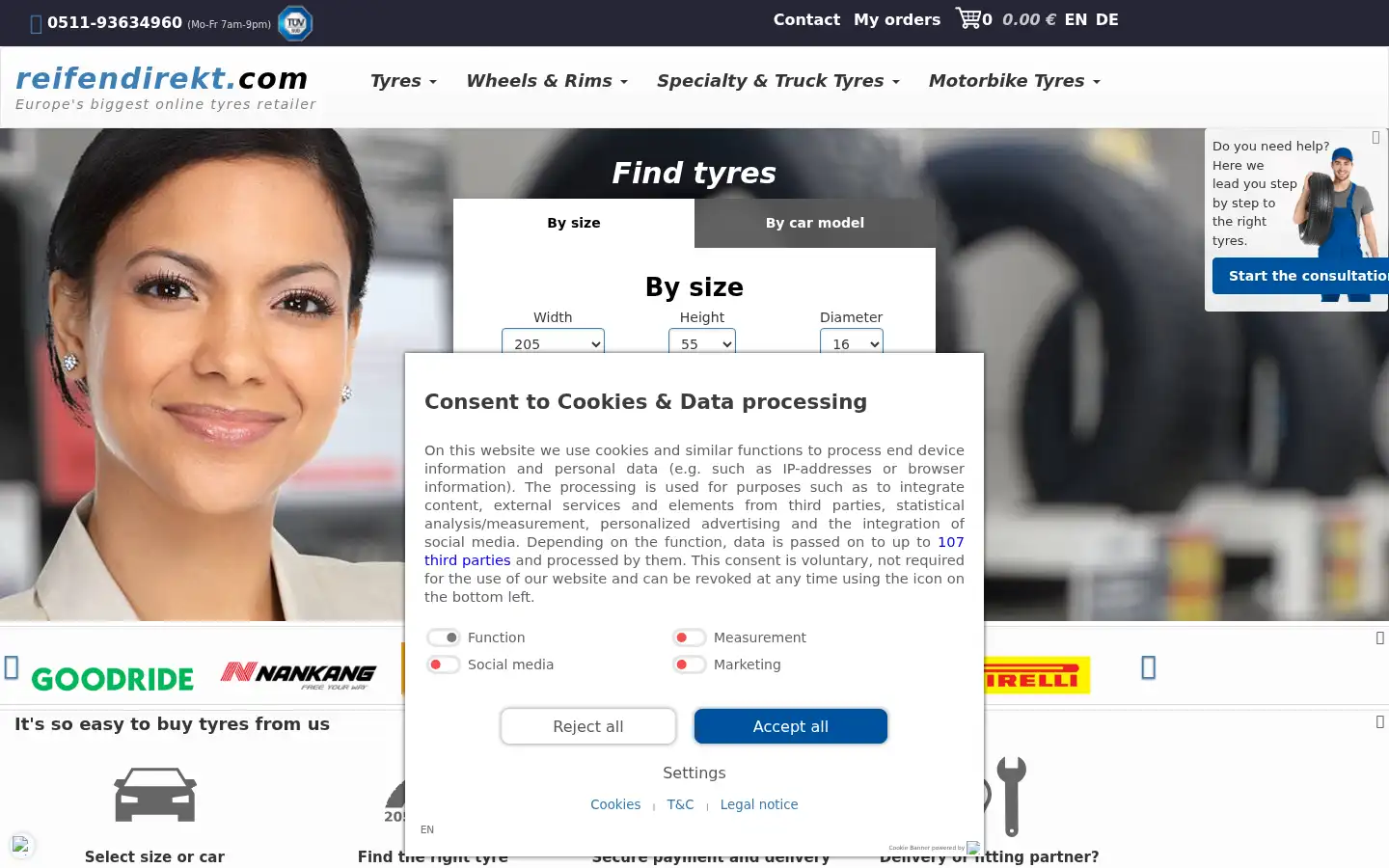 Screenshot of reifendirekt.com
