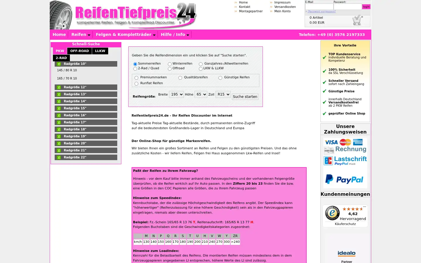 Screenshot of reifentiefpreis24.de