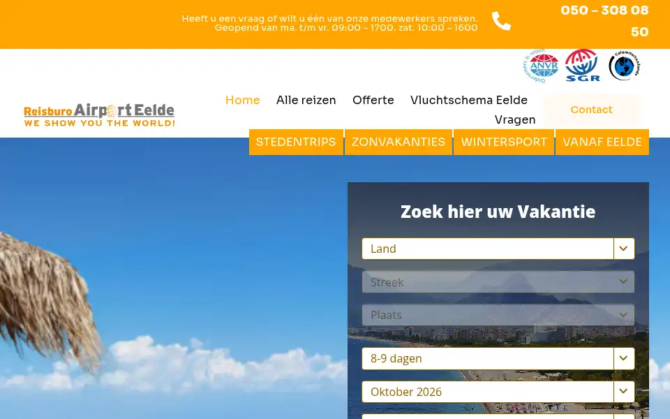Screenshot of reisburoairporteelde.nl