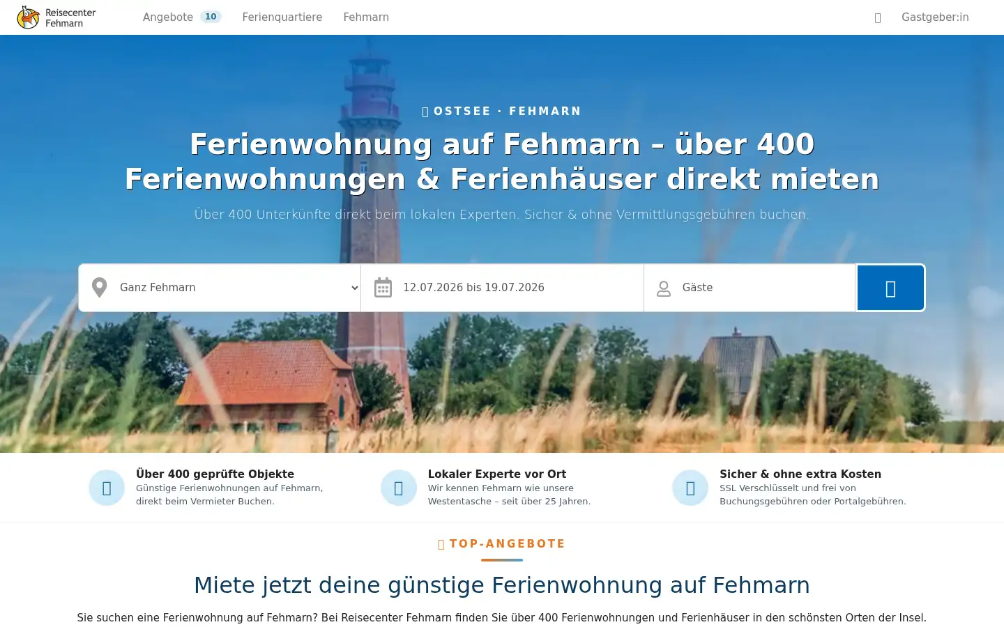 Screenshot of reisecenter-fehmarn.de