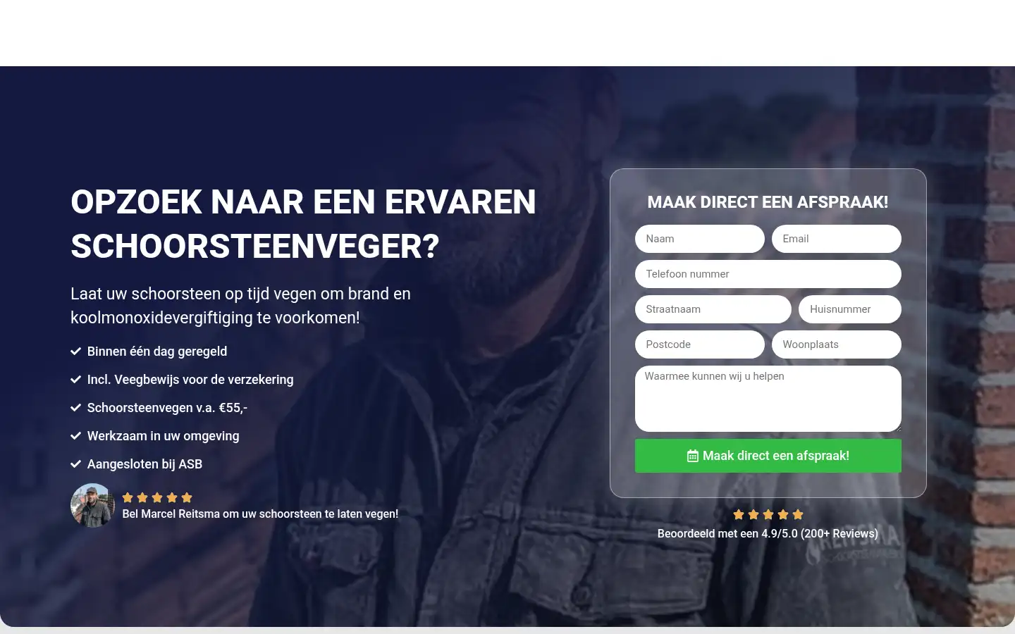 Screenshot of reitsma-schoorsteenvegers.nl