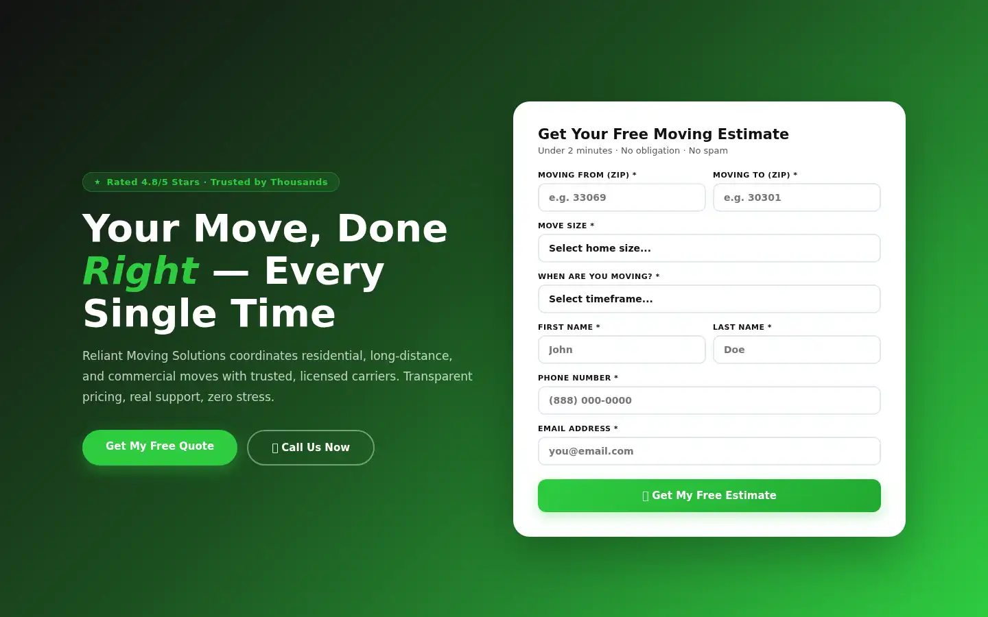 Screenshot of reliantmovingsolutions.com