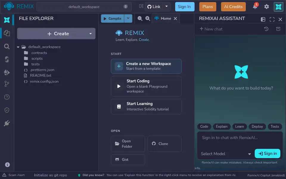 Screenshot of remix.ethereum.org