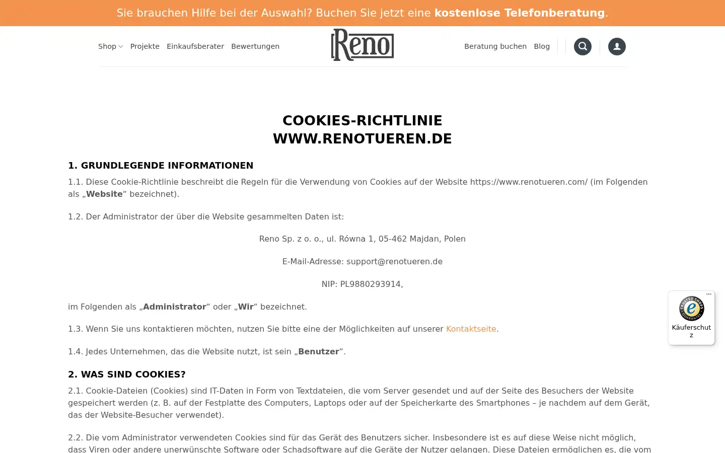 Screenshot of renotueren.de