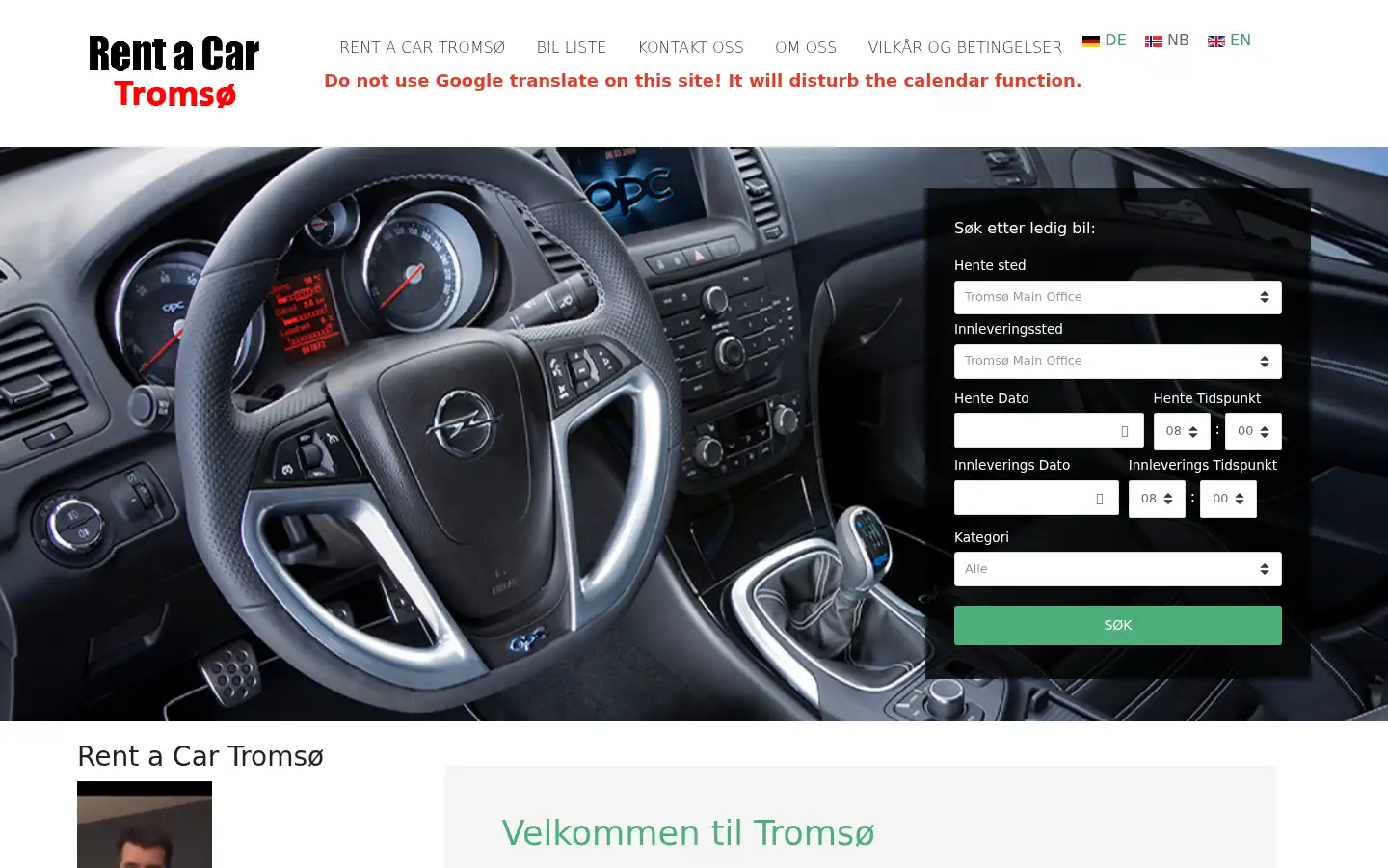 Screenshot of rentacar-tromso.com