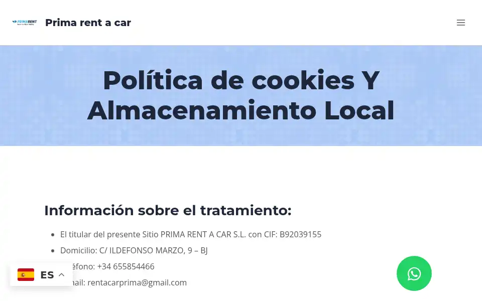 Screenshot of rentacarprima.com