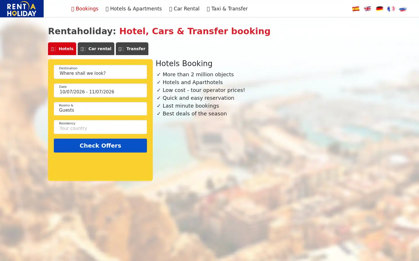 Screenshot of rentaholliday.com