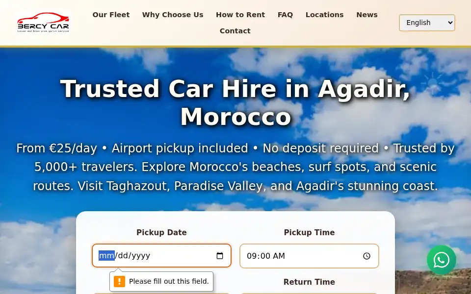 Screenshot of rentalcaragadir.com