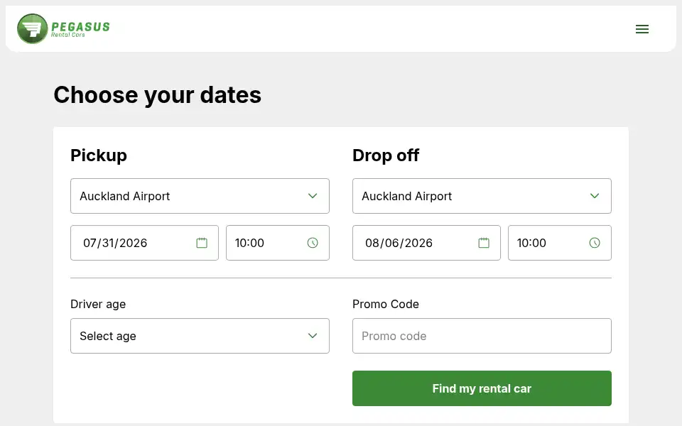 Screenshot of rentalcars.co.nz