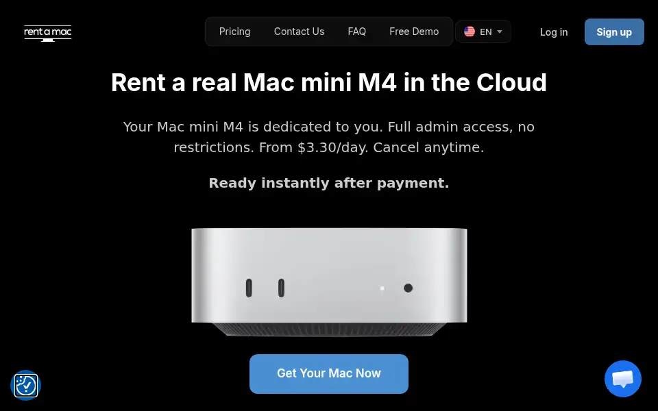 Screenshot of rentamac.io