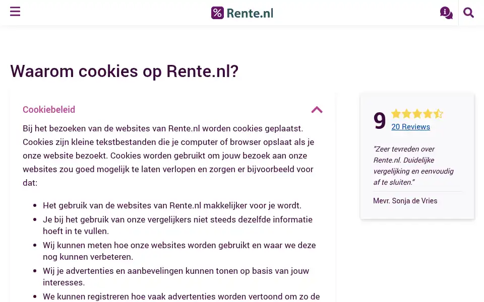 Screenshot of rente.nl