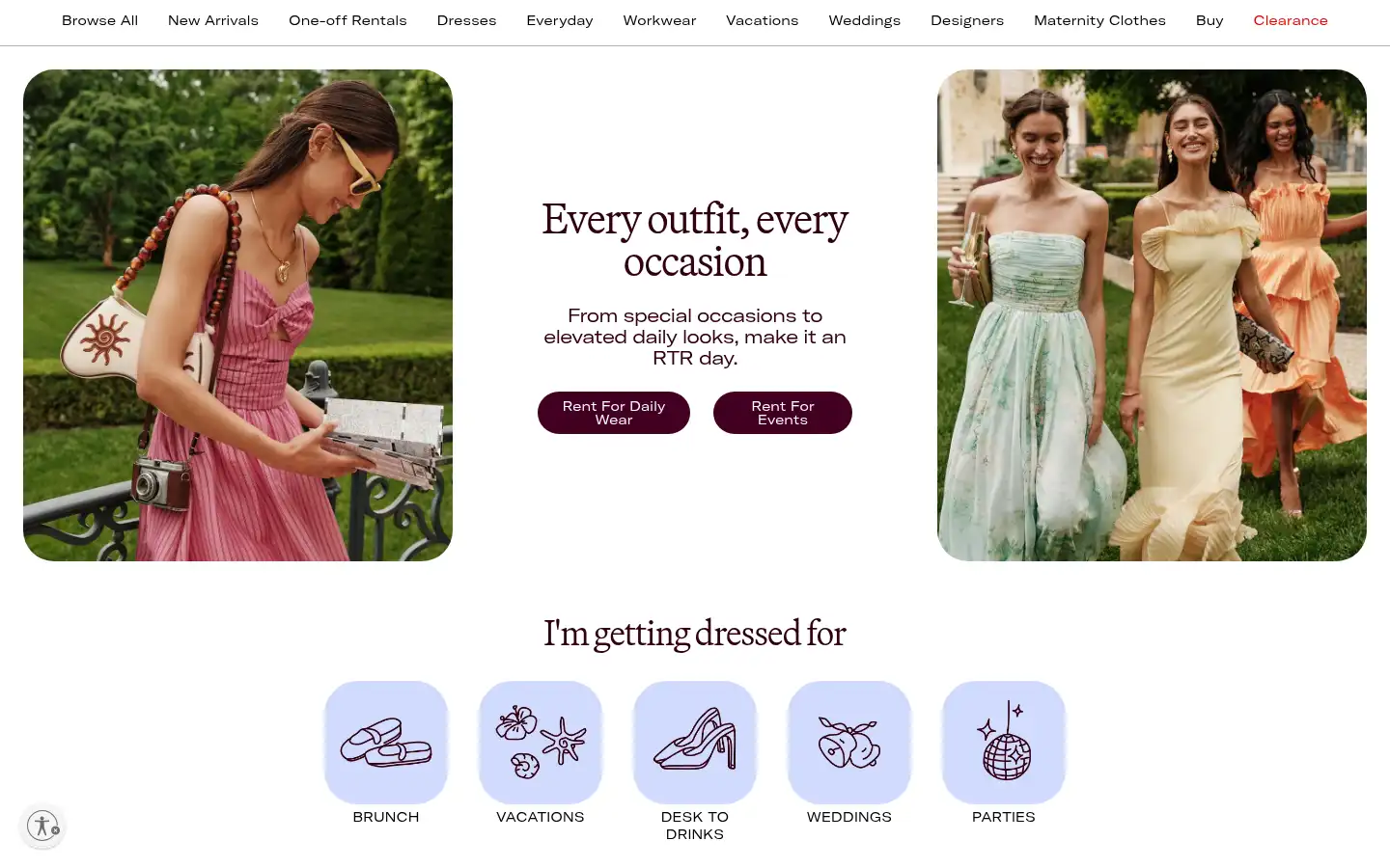 Screenshot of renttherunway.com