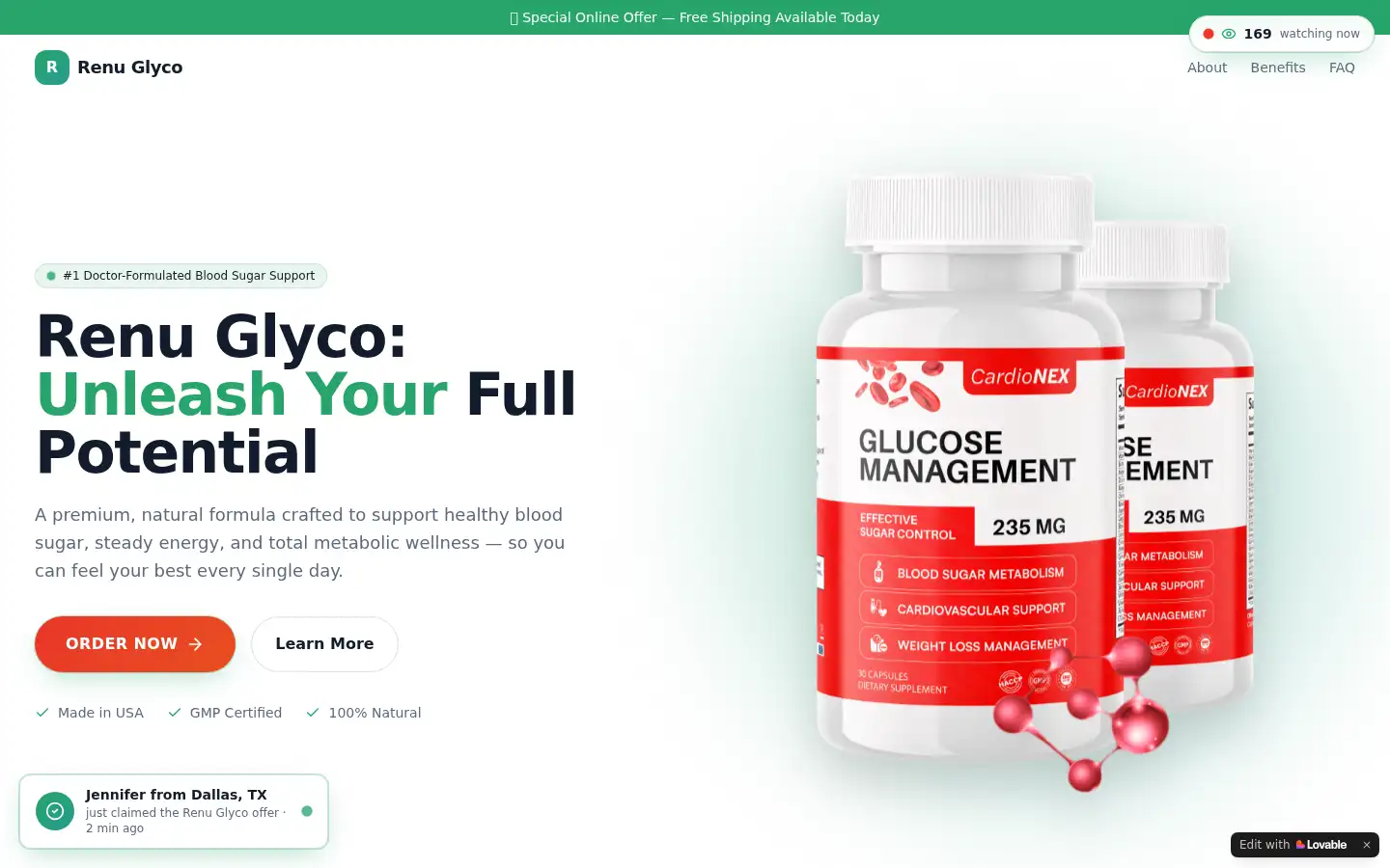 Screenshot of renu-glyco.lovable.app