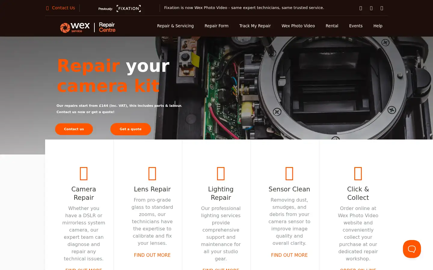 Screenshot of repair.wexphotovideo.com