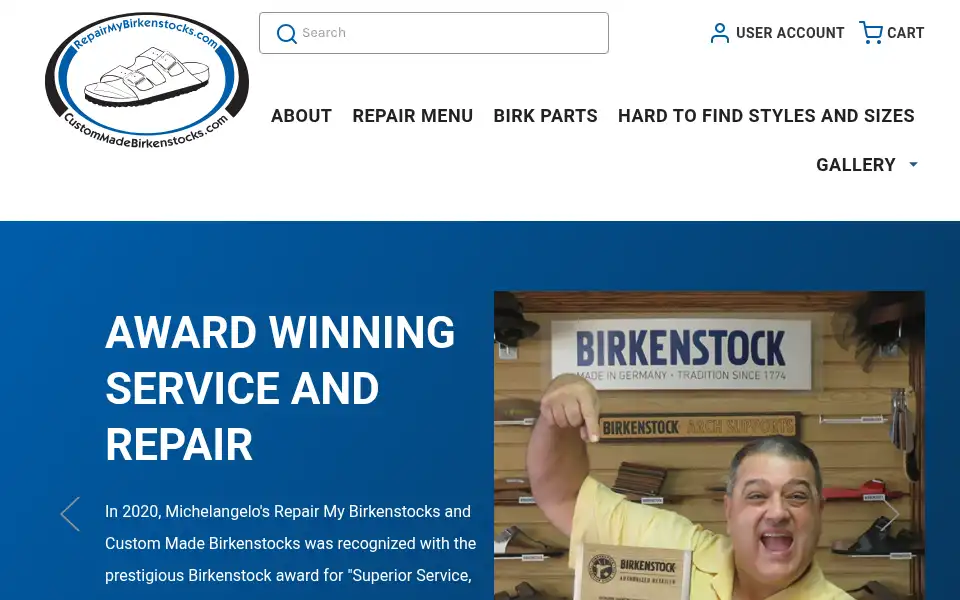 Screenshot of repairmybirkenstocks.com