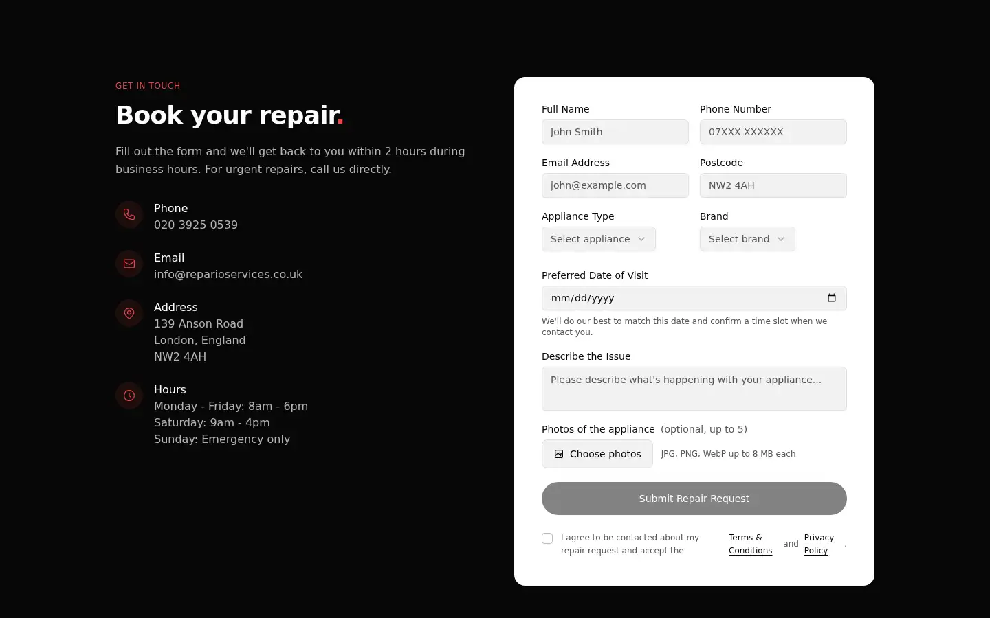 Screenshot of reparioservices.co.uk
