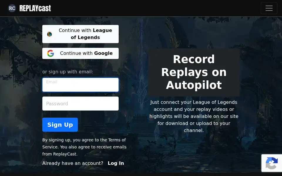 Screenshot of replaycast.io