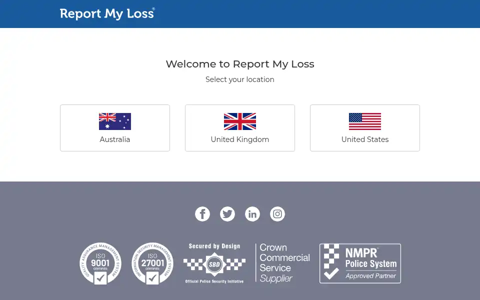 Screenshot of reportmyloss.com