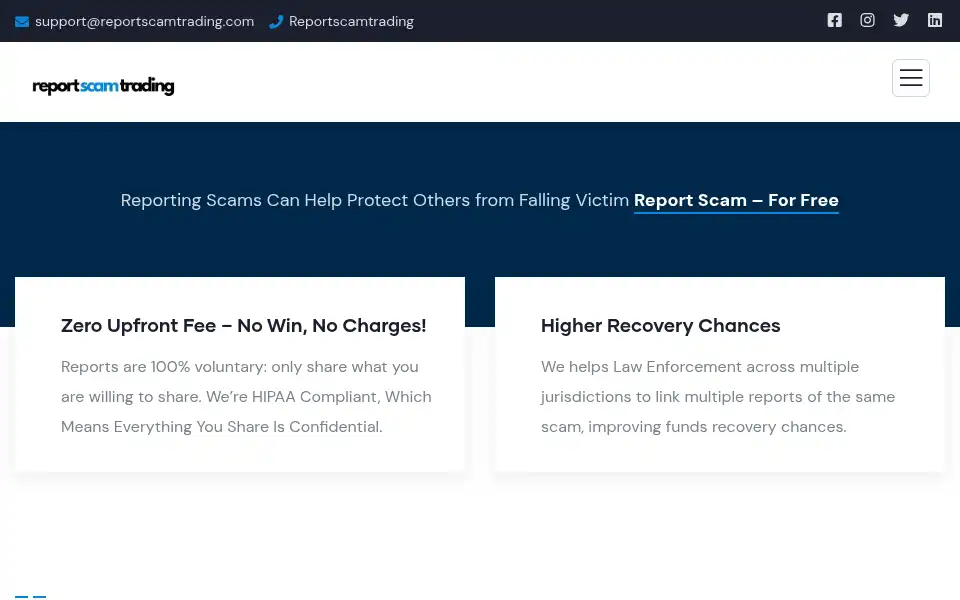 Screenshot of reportscamtrading.com