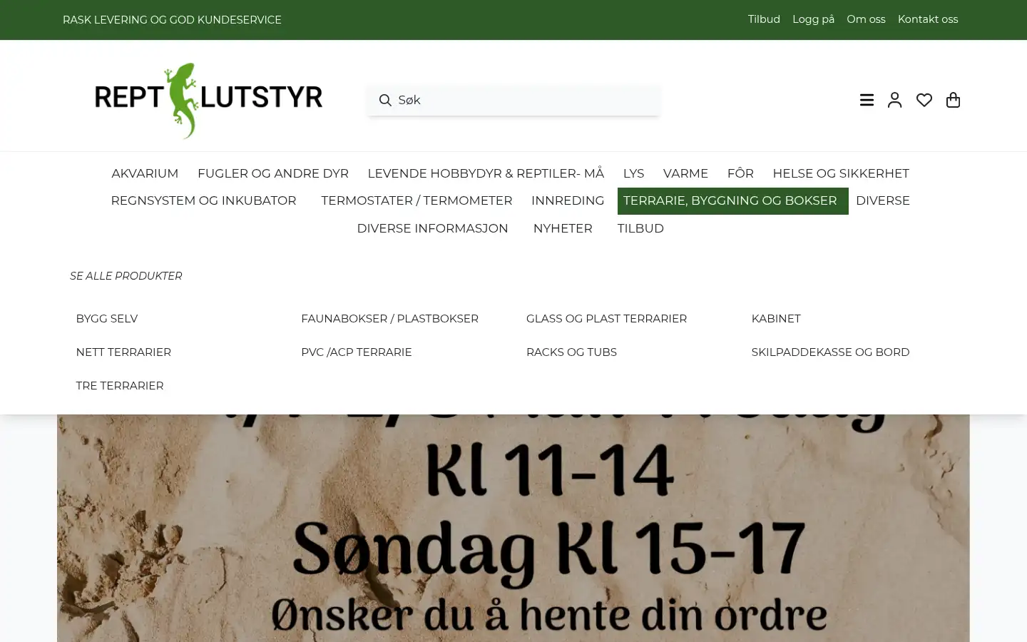 Screenshot of reptilutstyr.net