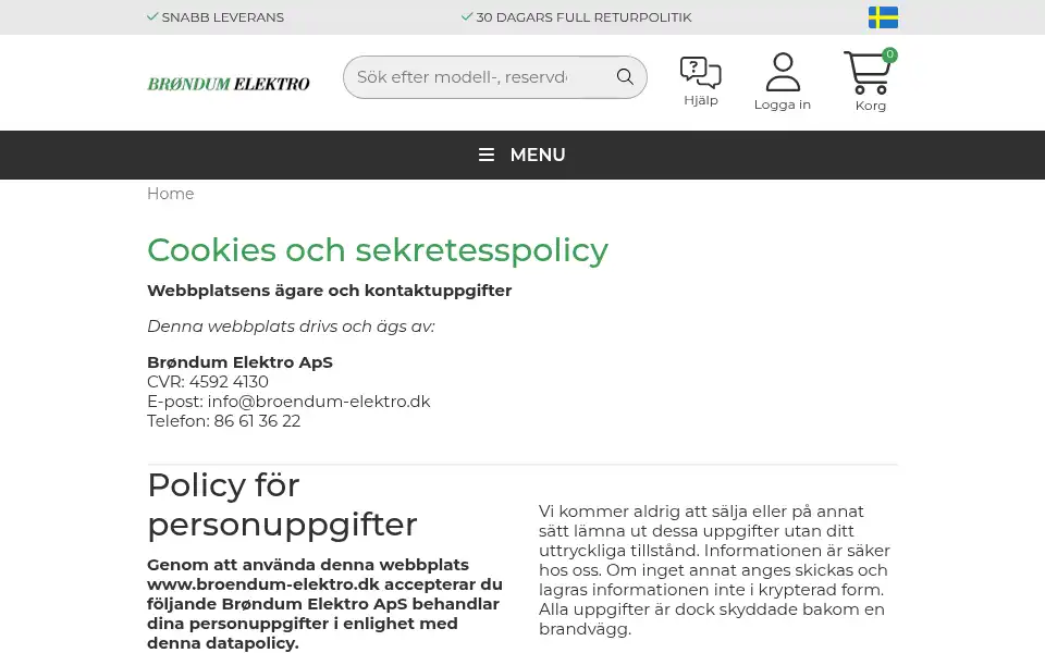 Screenshot of reservdelarvitvaror.se