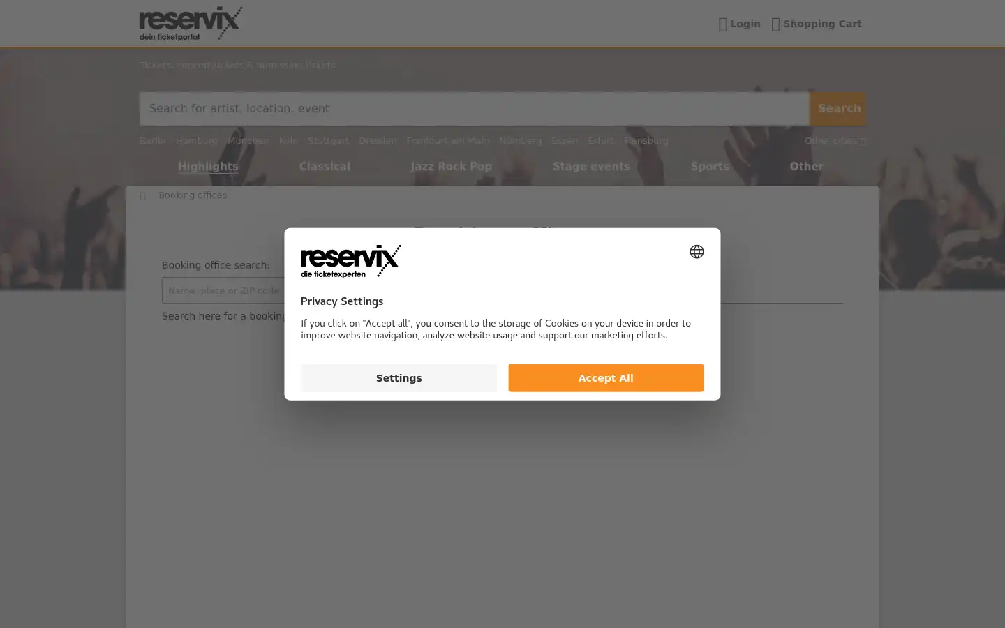 Screenshot of reservix.de