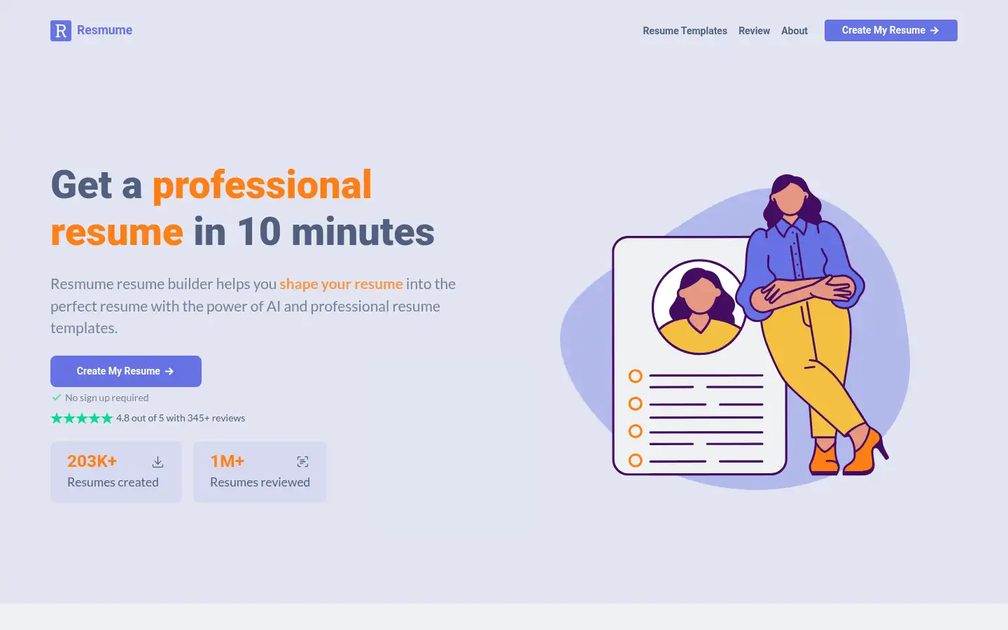 Screenshot of resmume.com