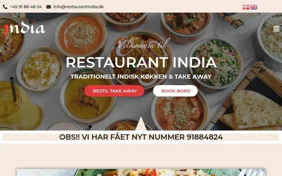 Screenshot of restaurantindia.dk