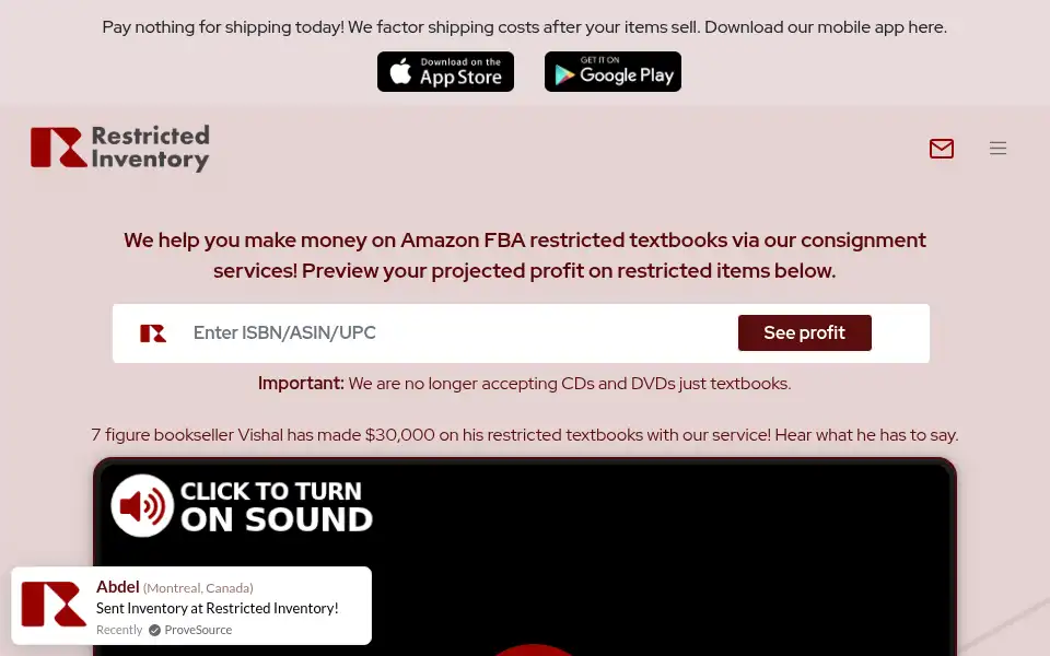 Screenshot of restrictedinventory.com