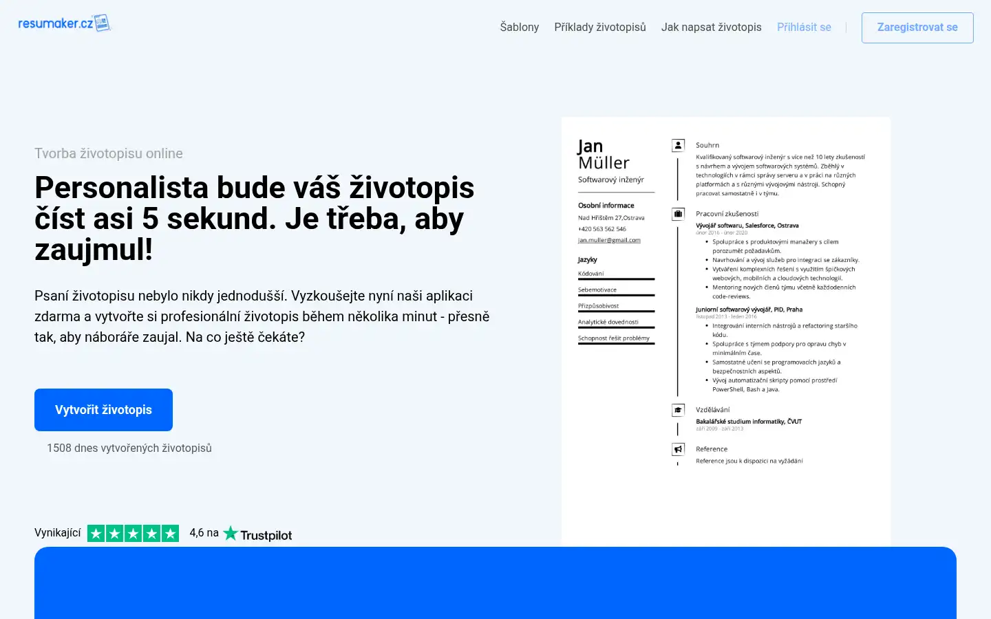 Screenshot of resumaker.cz