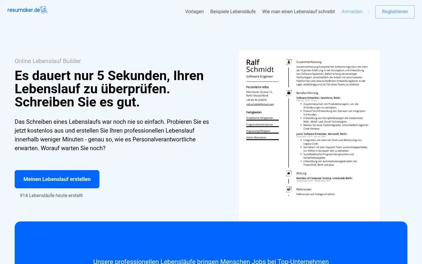 Screenshot of resumaker.de