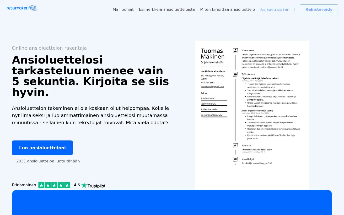 Screenshot of resumaker.fi