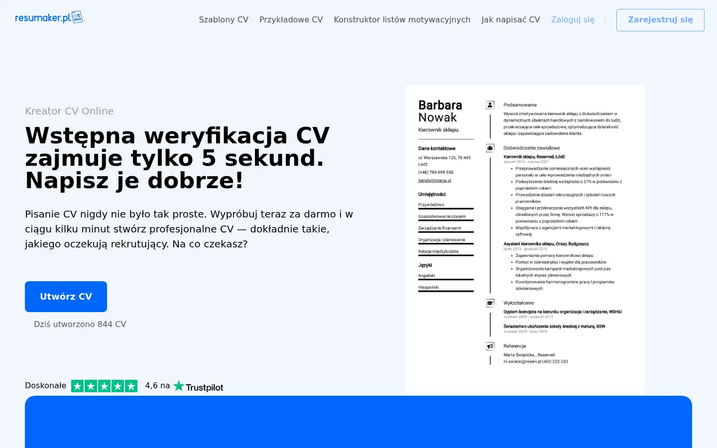 Screenshot of resumaker.pl