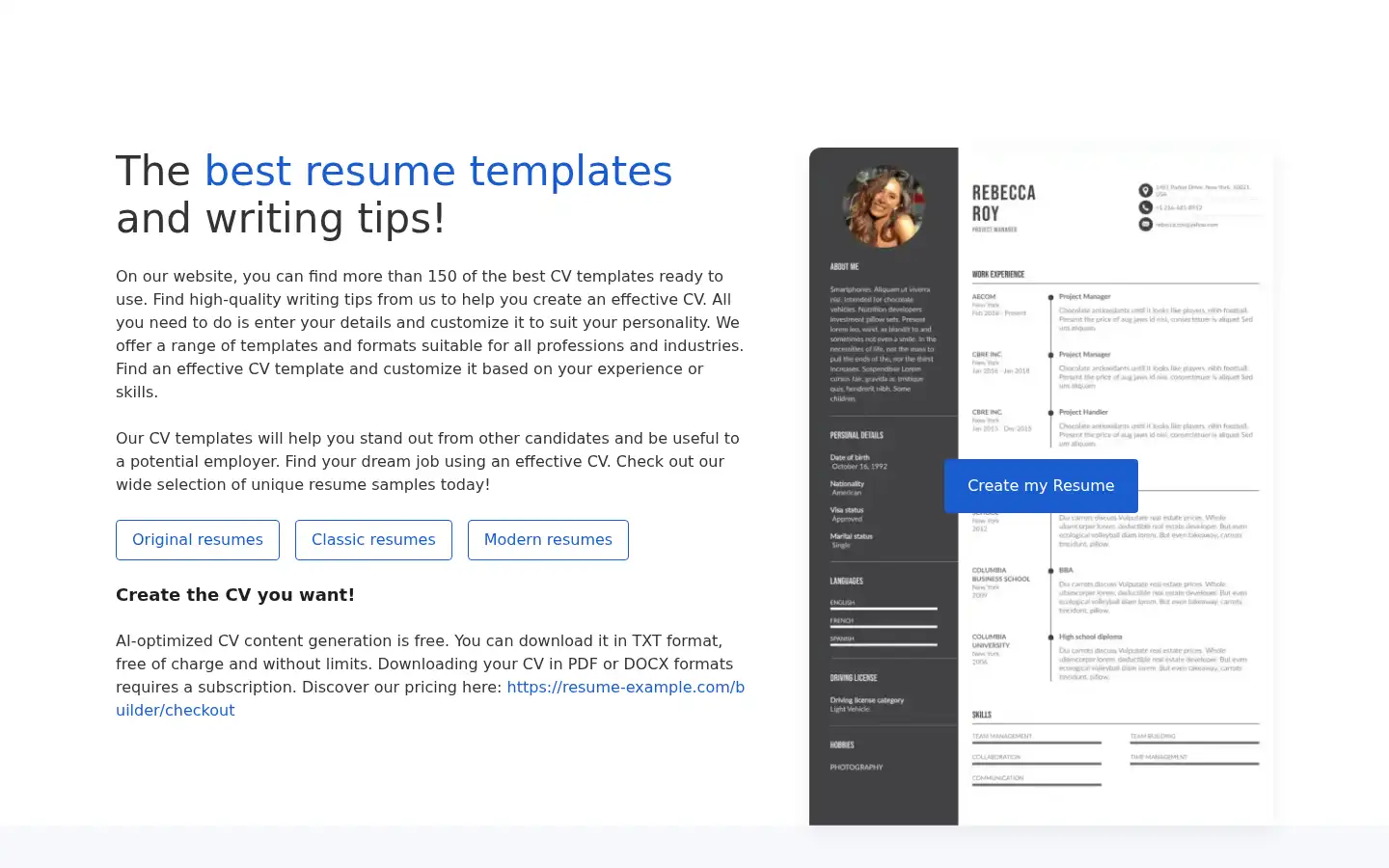 Screenshot of resume-example.com