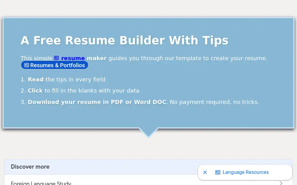 Screenshot of resume-template.online