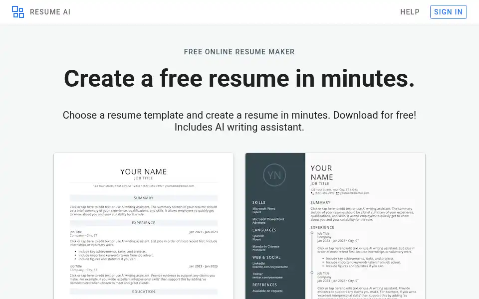 Screenshot of resumeai.com