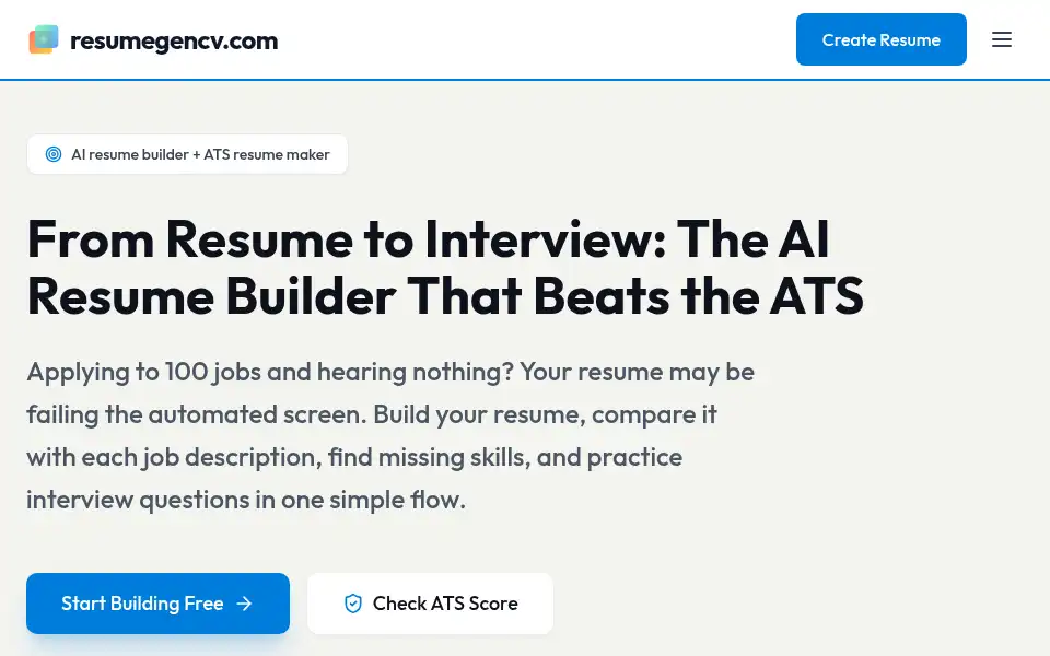 Screenshot of resumegencv.com