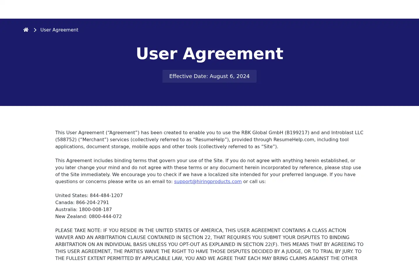 Screenshot of resumehelp.com